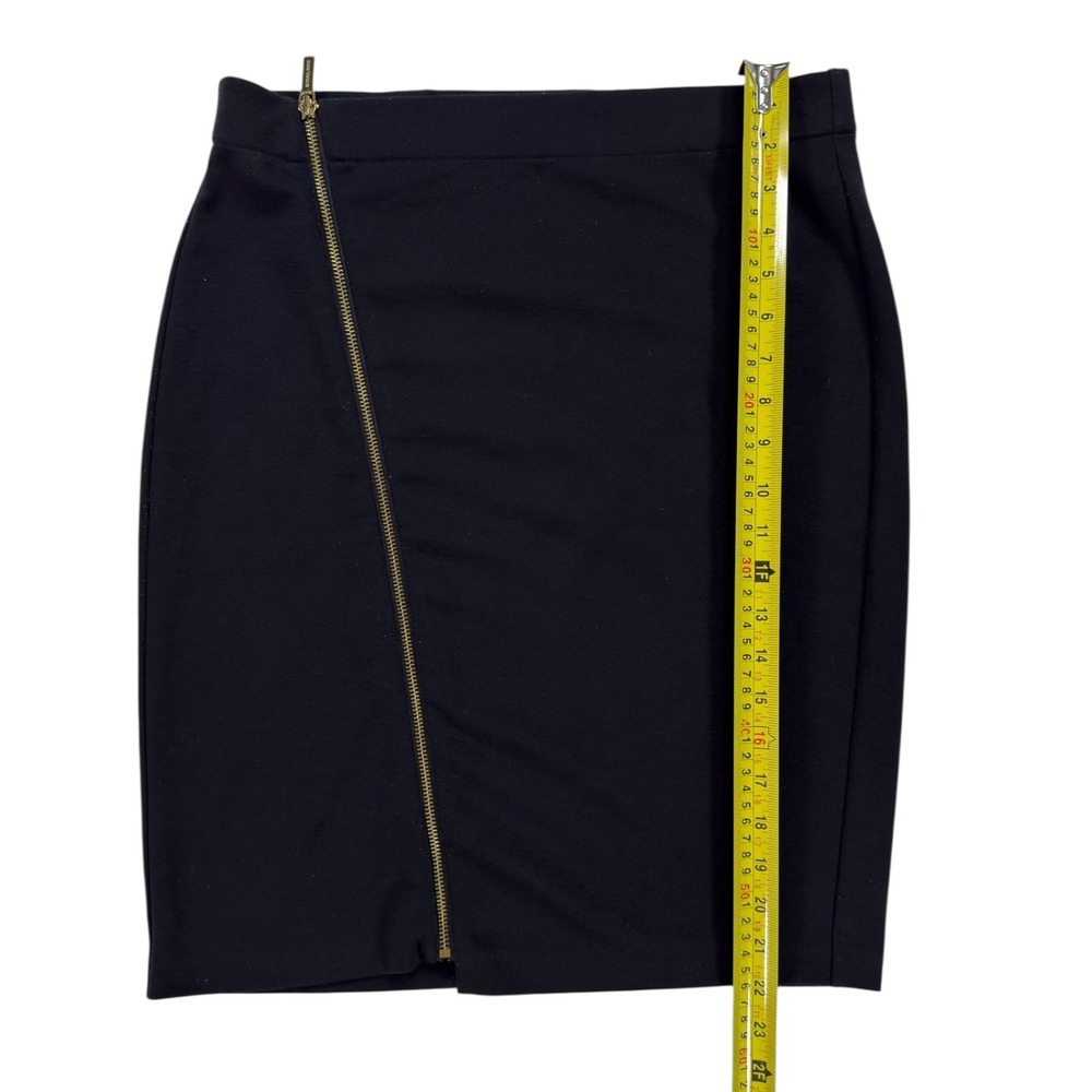 Michael Kors Pencil Skirt 8 Black Asymmetrical Gold Zipper Capsule Wardrobe Chic - Picture 5 of 8